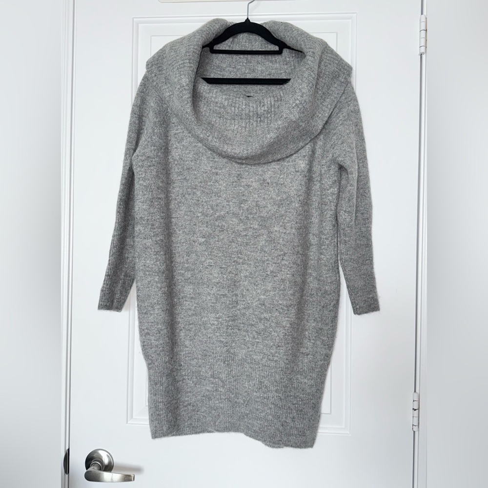Adrienne Vittadini Knit Cowl Neck Sweater Dress, Wool Alpaca Gray, Medium